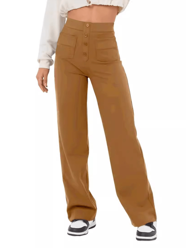 The802Gypsy bottom/pants Khaki / S GYPSY GIRL-Casual High Waist Button Straight Leg Pants