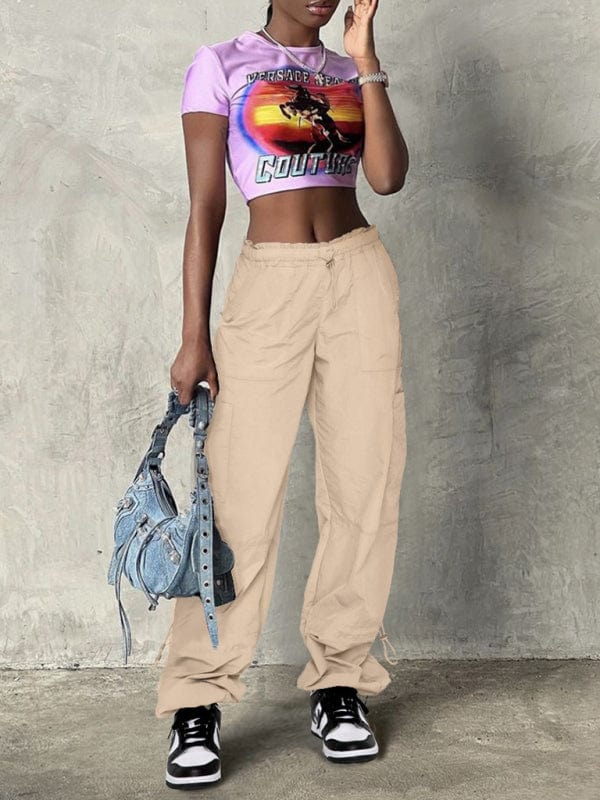 The802Gypsy bottom/pants Khaki / S GYPSY GIRL-Loose Multi-Pocket Straight Cargo Pants