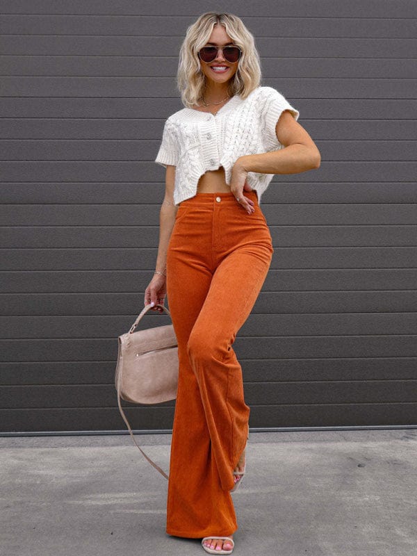 the802gypsy bottom/pants Orange / S GYPSY GIRL-Corduroy High Waist Slim Flared Pants