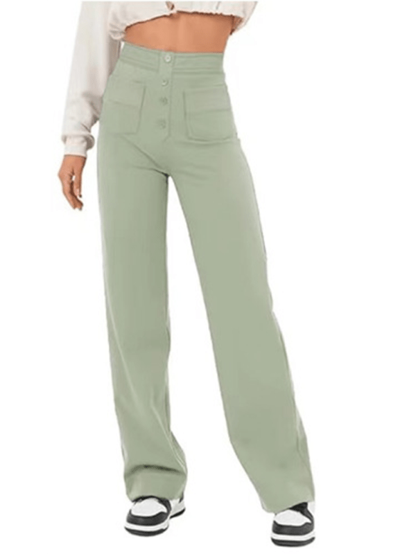 The802Gypsy bottom/pants Pea green gray / S GYPSY GIRL-Casual High Waist Button Straight Leg Pants