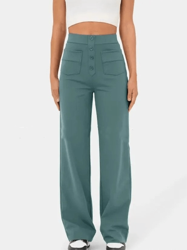 The802Gypsy bottom/pants Peacock blue / S GYPSY GIRL-Casual High Waist Button Straight Leg Pants