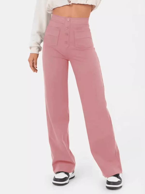 The802Gypsy bottom/pants Pink / S GYPSY GIRL-Casual High Waist Button Straight Leg Pants