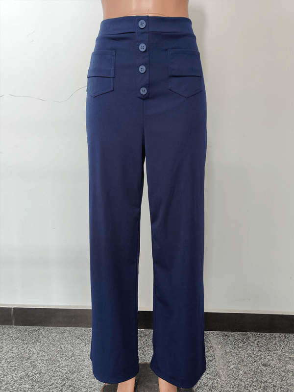 The802Gypsy bottom/pants Purplish blue navy / M GYPSY GIRL-Casual High Waist Button Straight Leg Pants