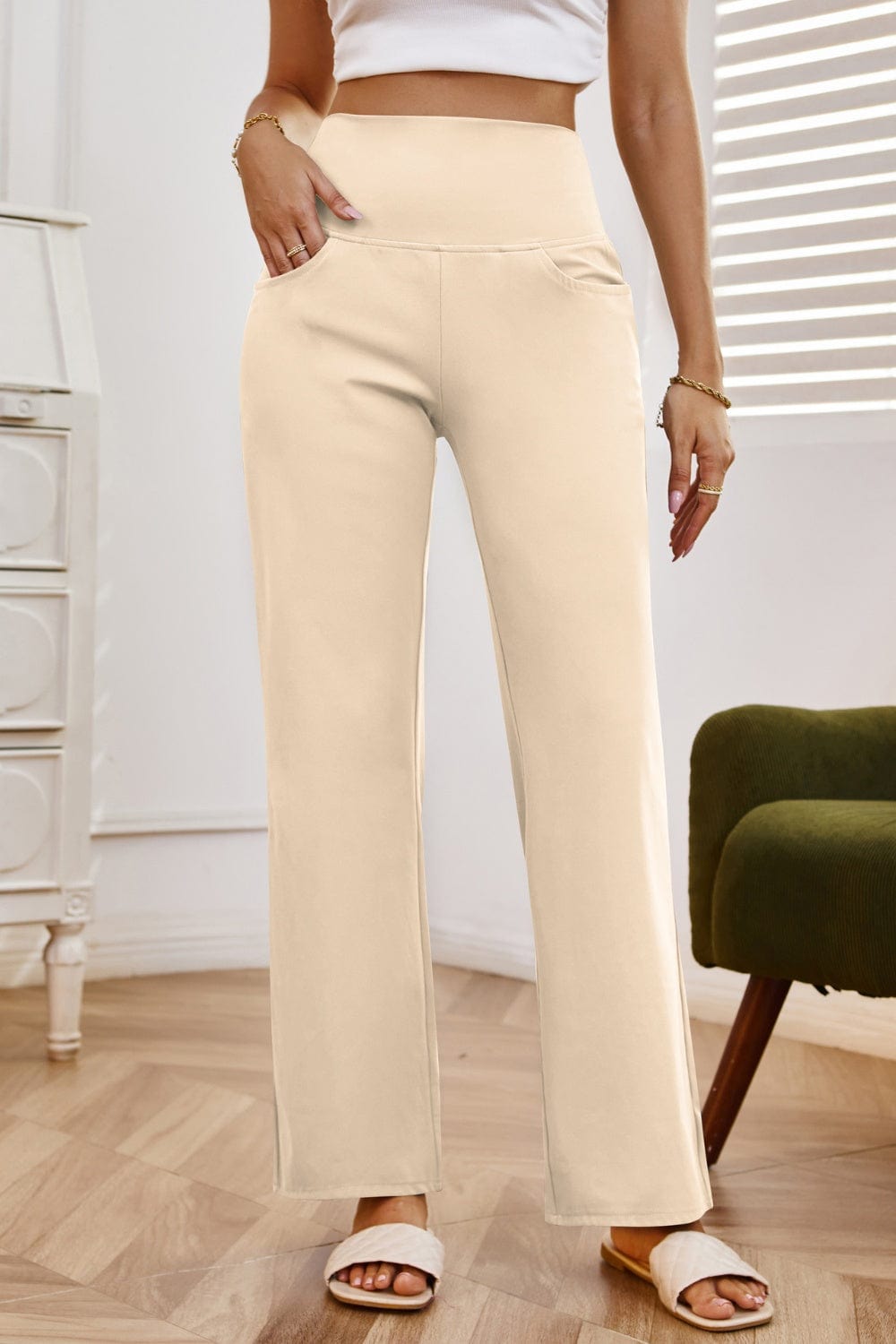 The802Gypsy bottom/pants Tan / XS High Waist Wide Leg Pants with Pockets