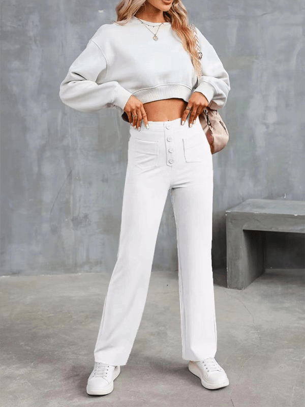 The802Gypsy bottom/pants White / S GYPSY GIRL-Casual High Waist Button Straight Leg Pants