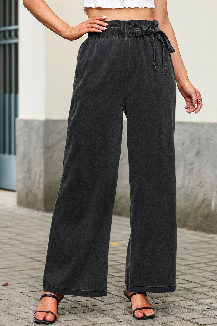 The802Gypsy  Bottoms Black / 4 / 66.5%Lyocell+23.9%Polyester+8.2%Cotton+1.4%Elastane Black High Waist Pocketed Wide Leg Tencel Jeans