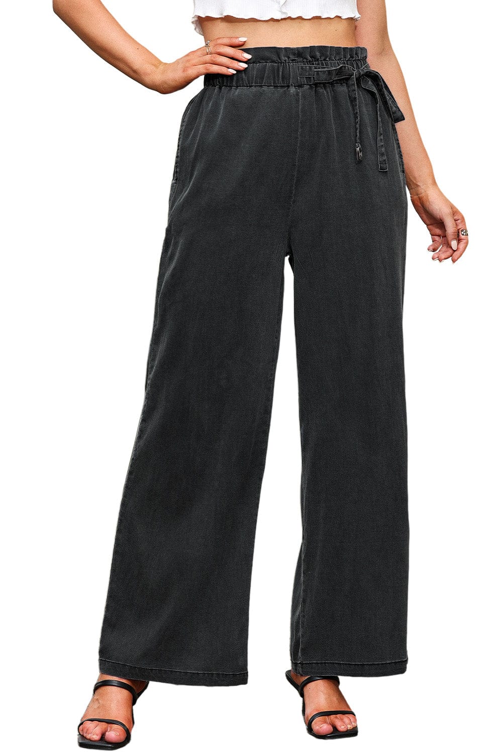 The802Gypsy  Bottoms Black High Waist Pocketed Wide Leg Tencel Jeans