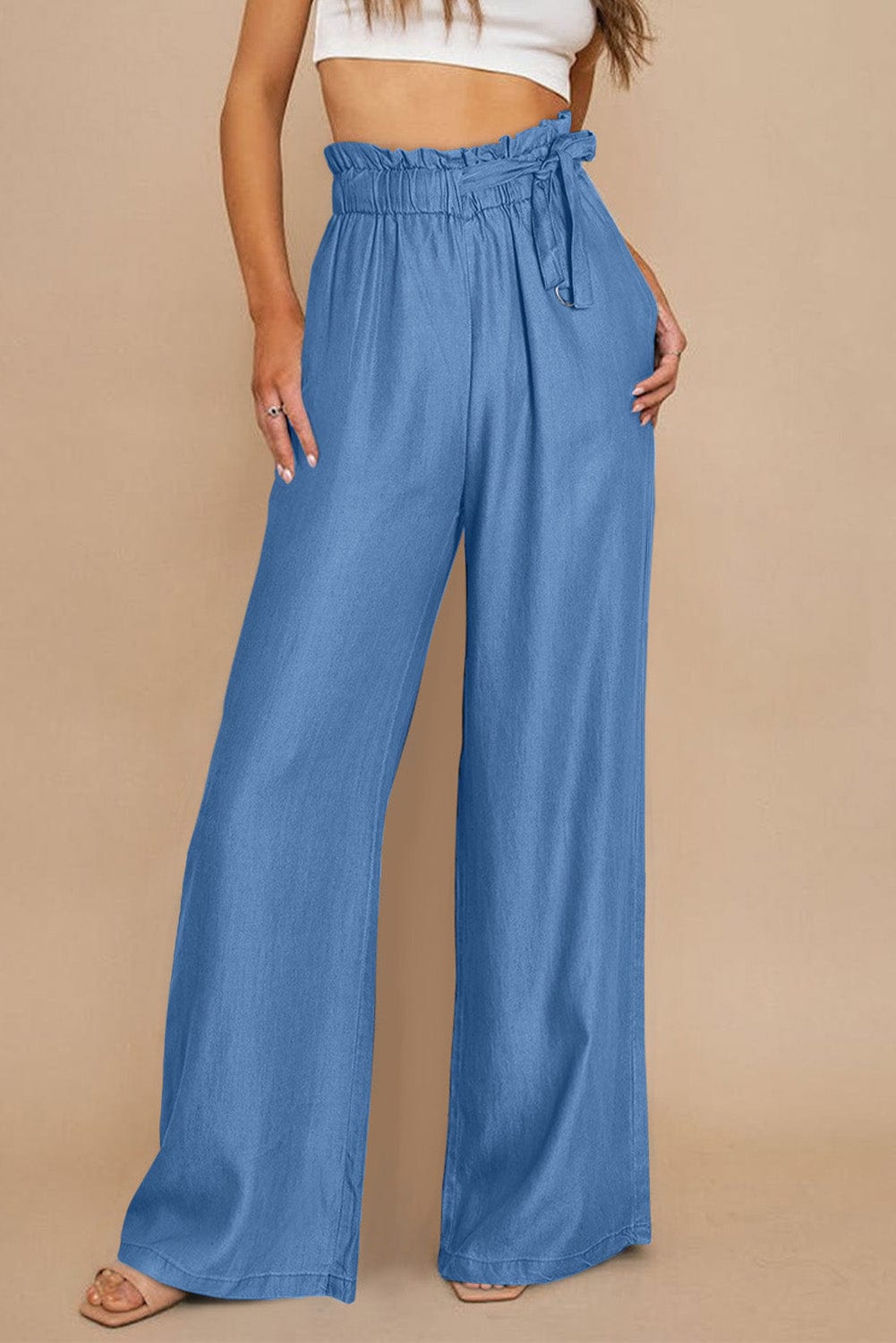 The802Gypsy  Bottoms Blue-2 / 4 / 66.5%Lyocell+23.9%Polyester+8.2%Cotton+1.4%Elastane Black High Waist Pocketed Wide Leg Tencel Jeans