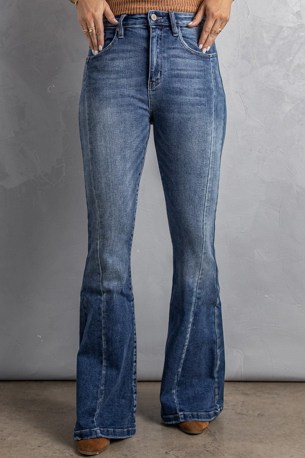 The802Gypsy  Bottoms Blue / 6 / 68%Cotton+30%Rayon+2%Elastane TRAVELING GYPSY-High Waist Flare Jeans with Pockets