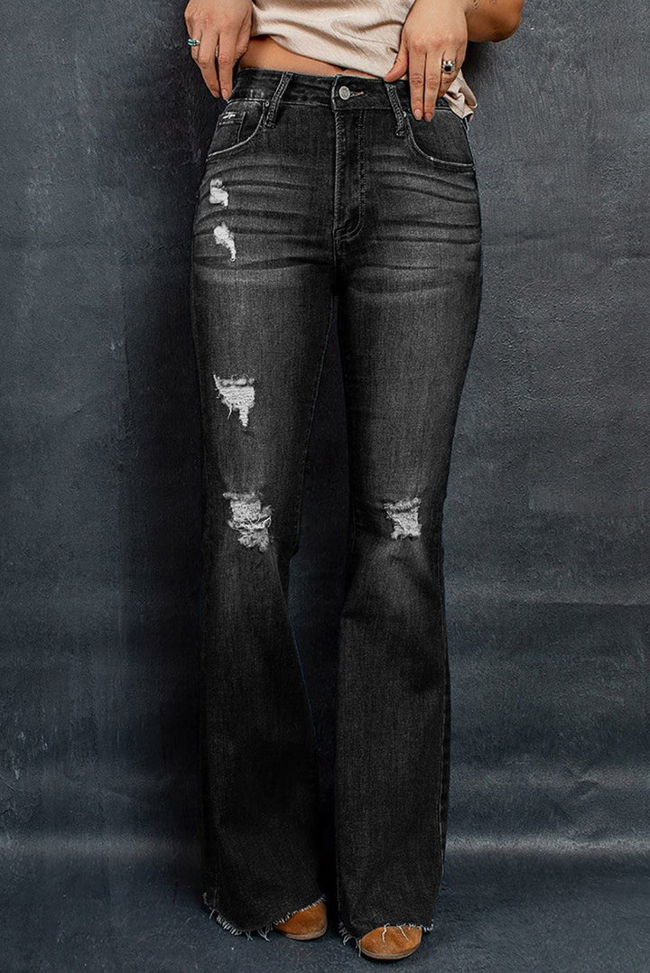The802Gypsy Bottoms Dark / 4 Gypsy Daisy Distressed Flare Jeans