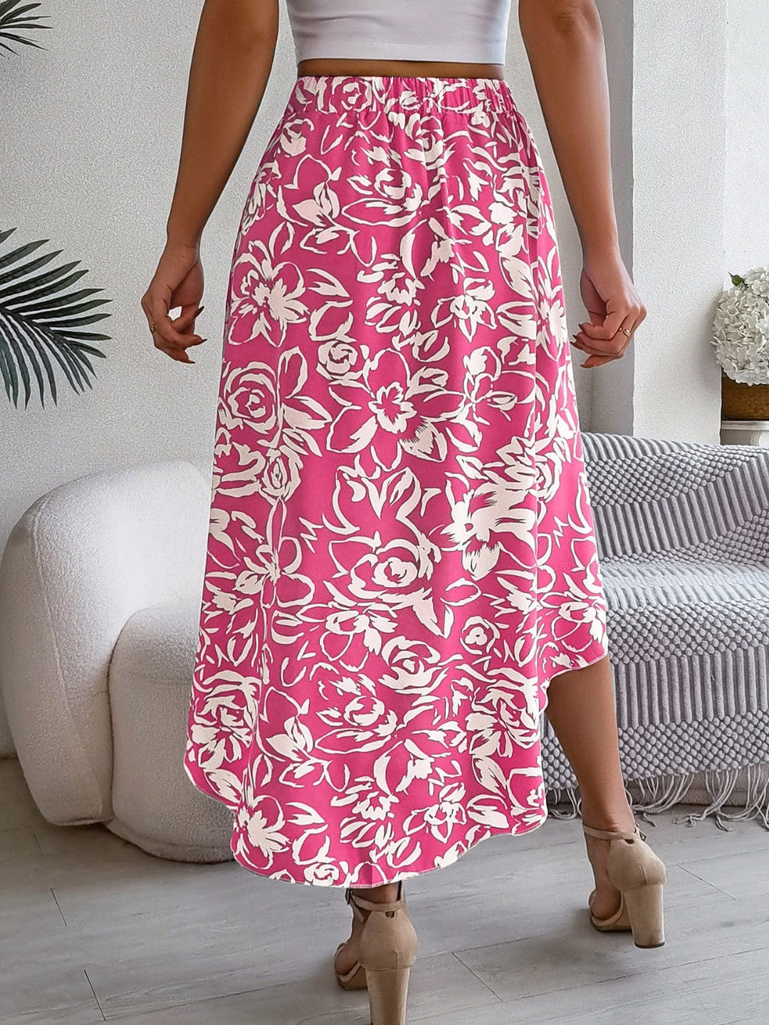 The802Gypsy bottoms Fuchsia Pink / S GYPSY-High-Low Printed High Waist Skirt
