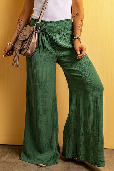 The802Gypsy Bottoms Green / S GYPSY-Cotton Textured Wide Leg Pants