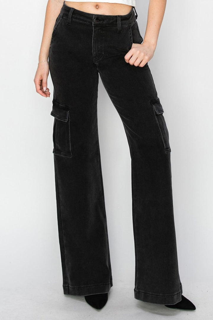 The802Gypsy Bottoms/Jeans Black / 0(24) ❤️GYPSY-Risen-High Rise Wide Leg Cargo Jeans