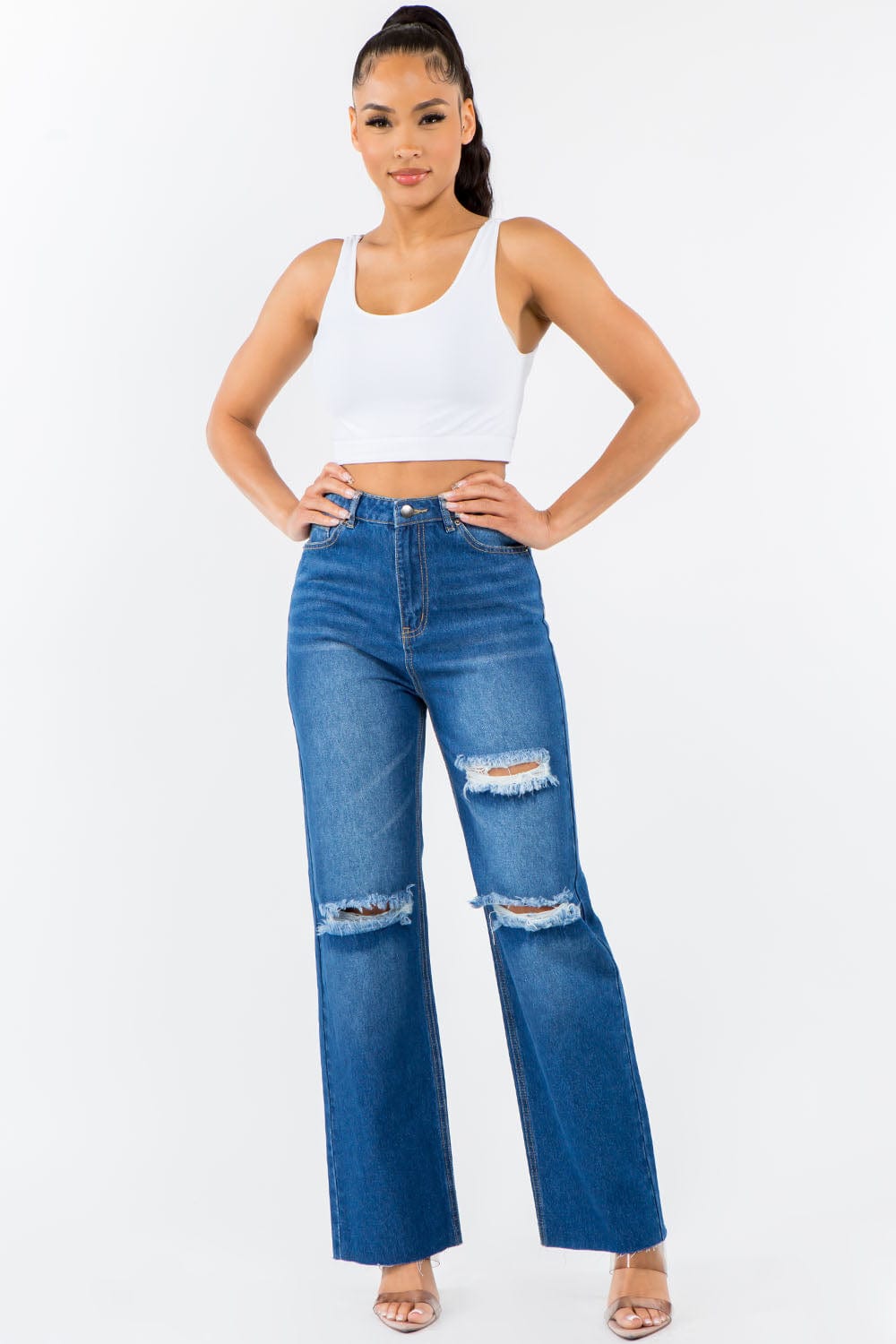 The802Gypsy Bottoms/Jeans Blue / 1 ❤️GYPSY-American Bazi-High Waist Distressed Wide Leg Jeans