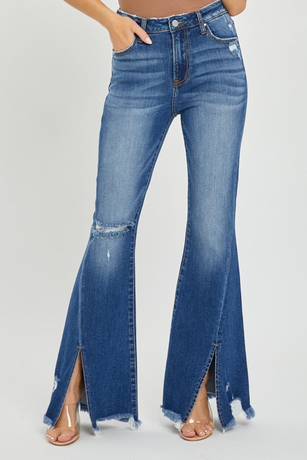 The802Gypsy Bottoms/Jeans Dark / 0(24) ❤️GYPSY-RISEN-High Rise Front Slit Frayed Hem Flare Jeans 🔷