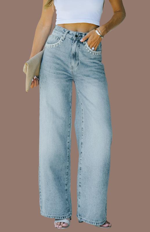 The802Gypsy Bottoms/Jeans Denim Blue / S GYPSY GIRL-Petal Pocket Mid Waist Loose Jeans