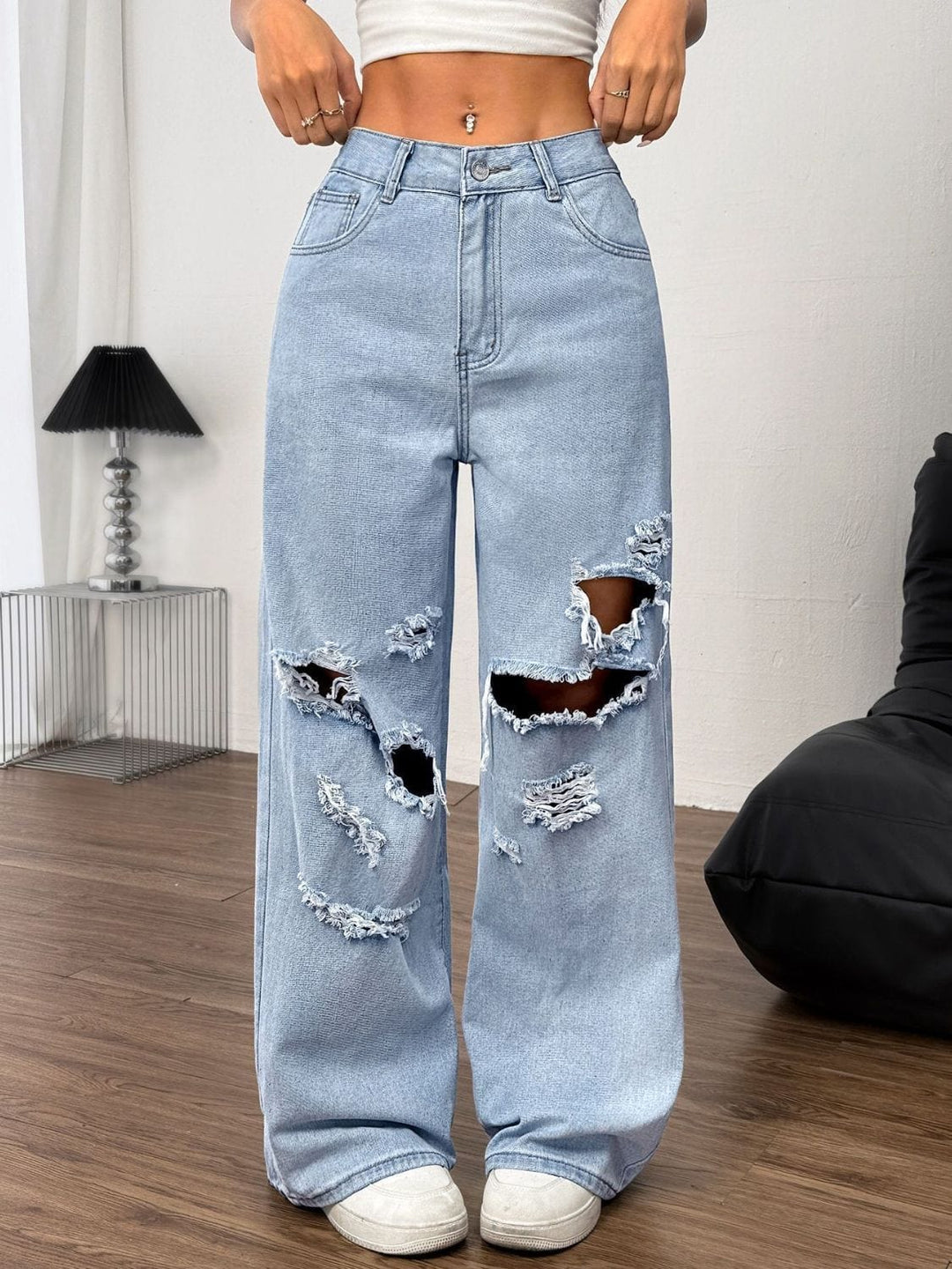 The802Gypsy Bottoms/Jeans GYPSY-Distressed Wide Leg Jeans with Pockets