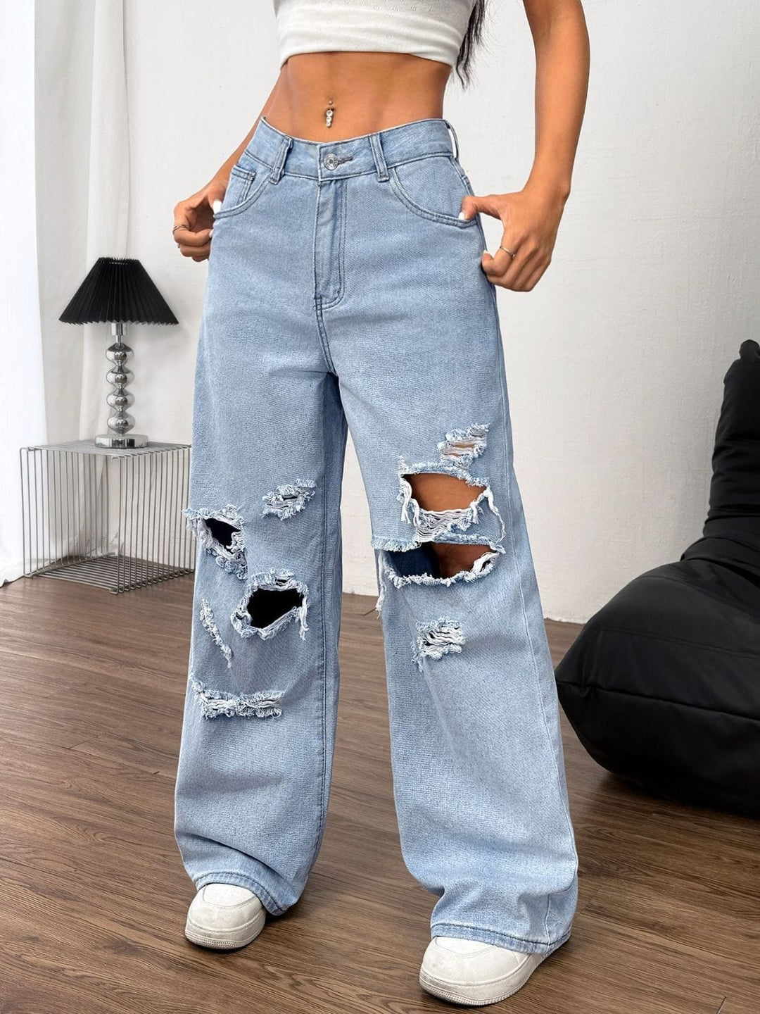 The802Gypsy Bottoms/Jeans GYPSY-Distressed Wide Leg Jeans with Pockets