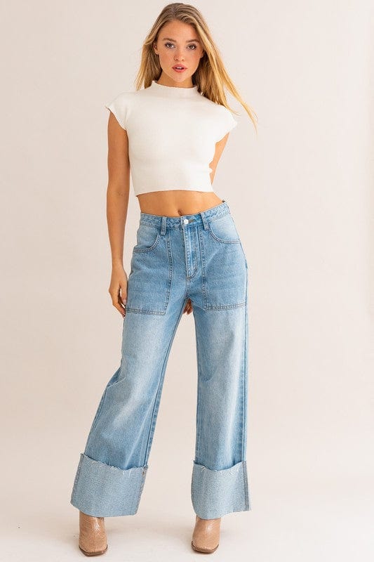 The802Gypsy Bottoms/Jeans ❤️GYPSY FOX-LE LIS-High-Waisted Wide Leg Cuffed Jeans