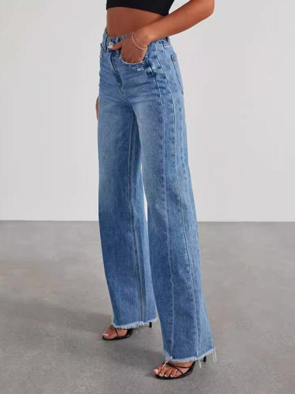 The802Gypsy Bottoms/Jeans GYPSY GIRL-Wide Leg Side Seam Paneled Frayed Hem Jeans