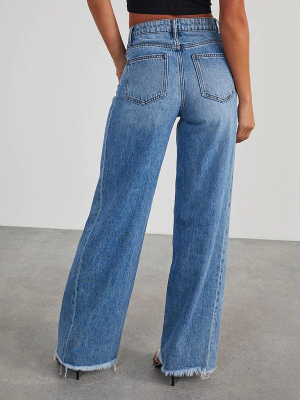 The802Gypsy Bottoms/Jeans GYPSY GIRL-Wide Leg Side Seam Paneled Frayed Hem Jeans