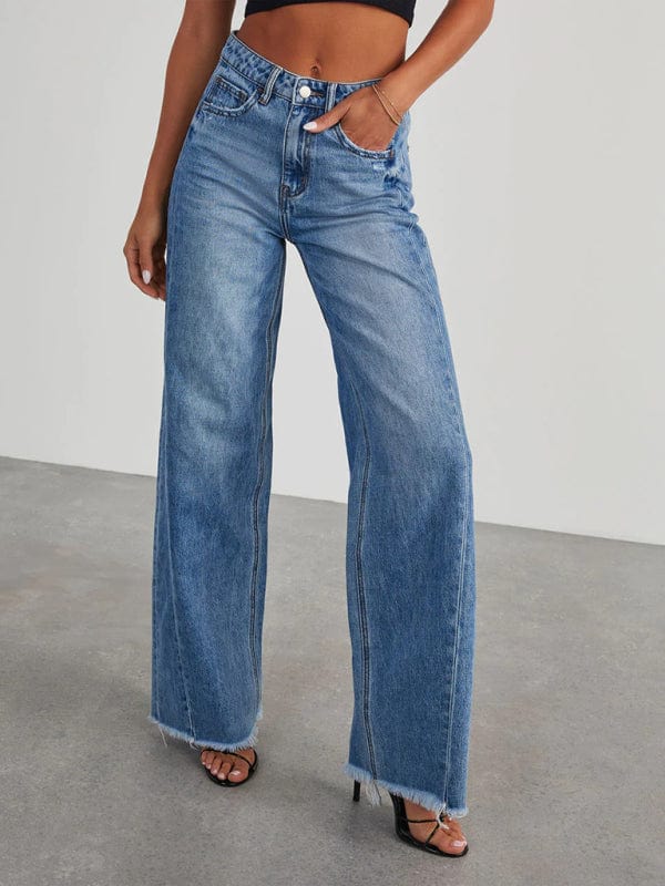 The802Gypsy Bottoms/Jeans GYPSY GIRL-Wide Leg Side Seam Paneled Frayed Hem Jeans