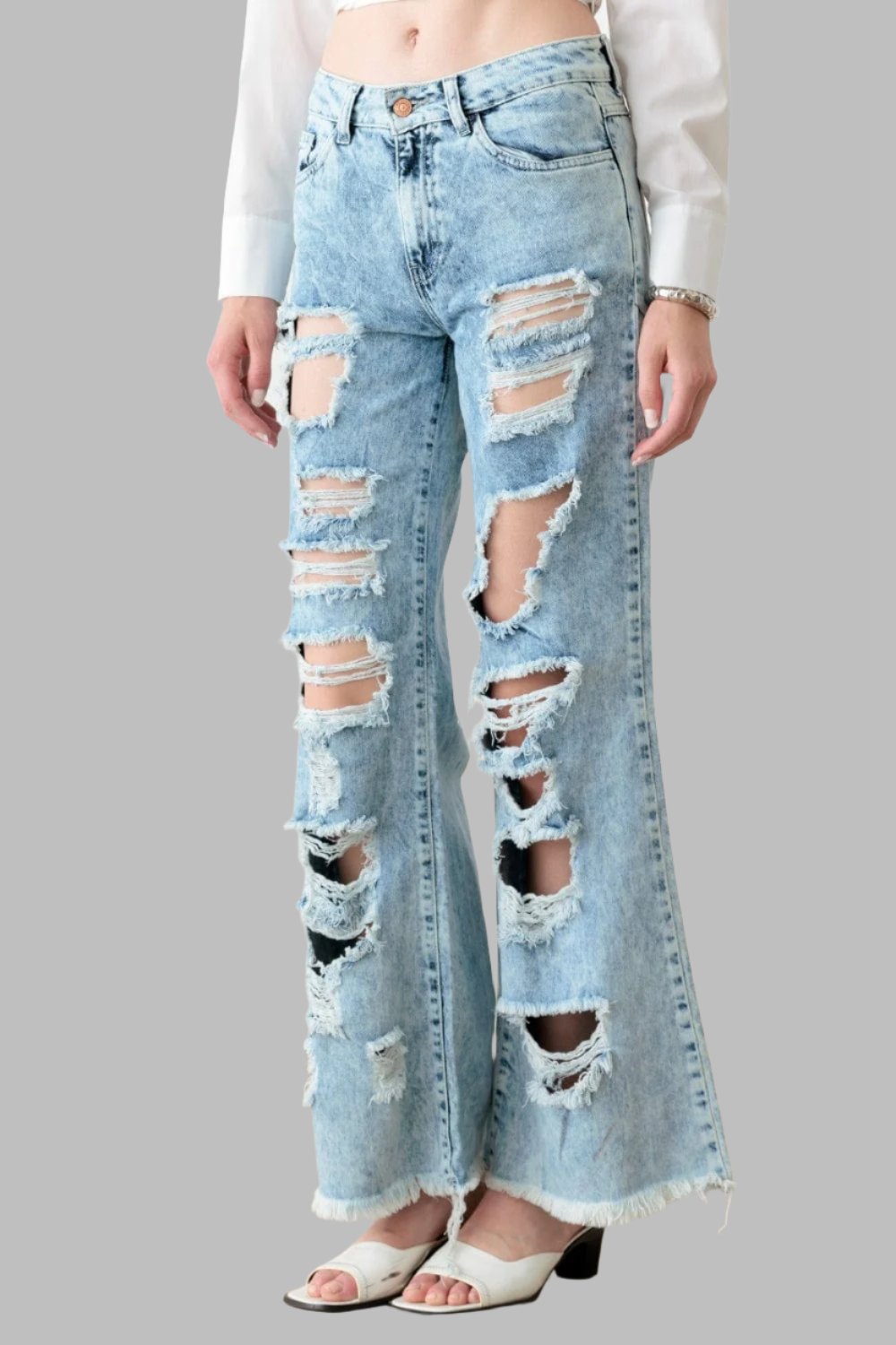 The802Gypsy Bottoms/Jeans ❤️GYPSY-Litz La- Distressed Frayed Hem Ripped Flare Jeans 🌗