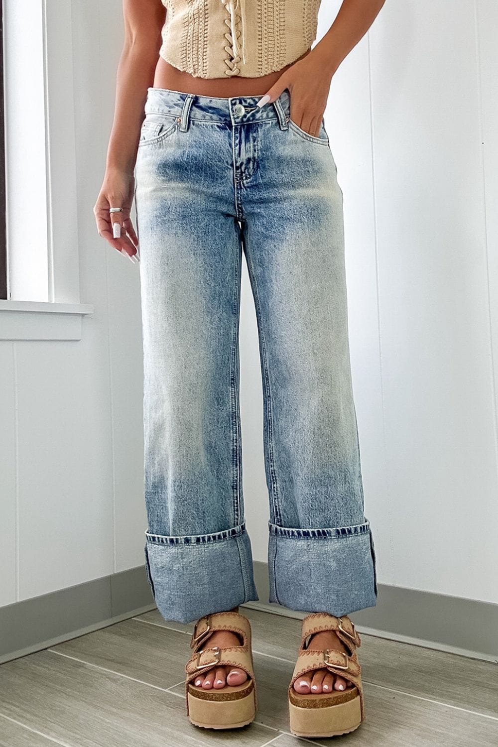 The802Gypsy Bottoms/Jeans GYPSY-Washed Wide Leg Jeans with Pockets