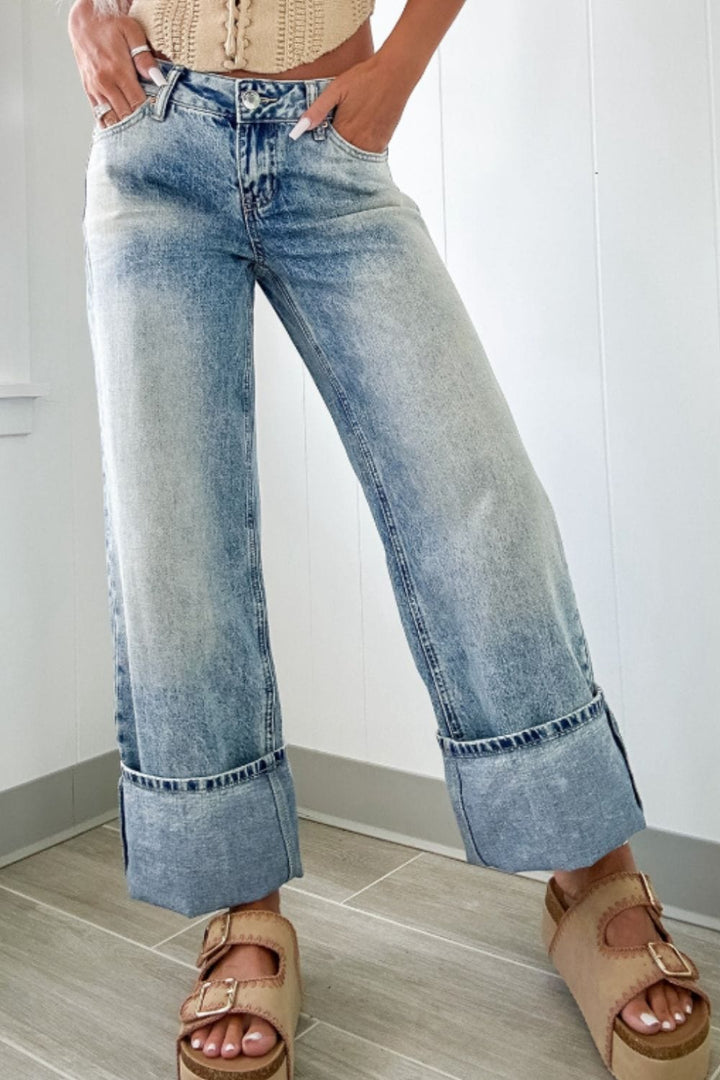 The802Gypsy Bottoms/Jeans GYPSY-Washed Wide Leg Jeans with Pockets