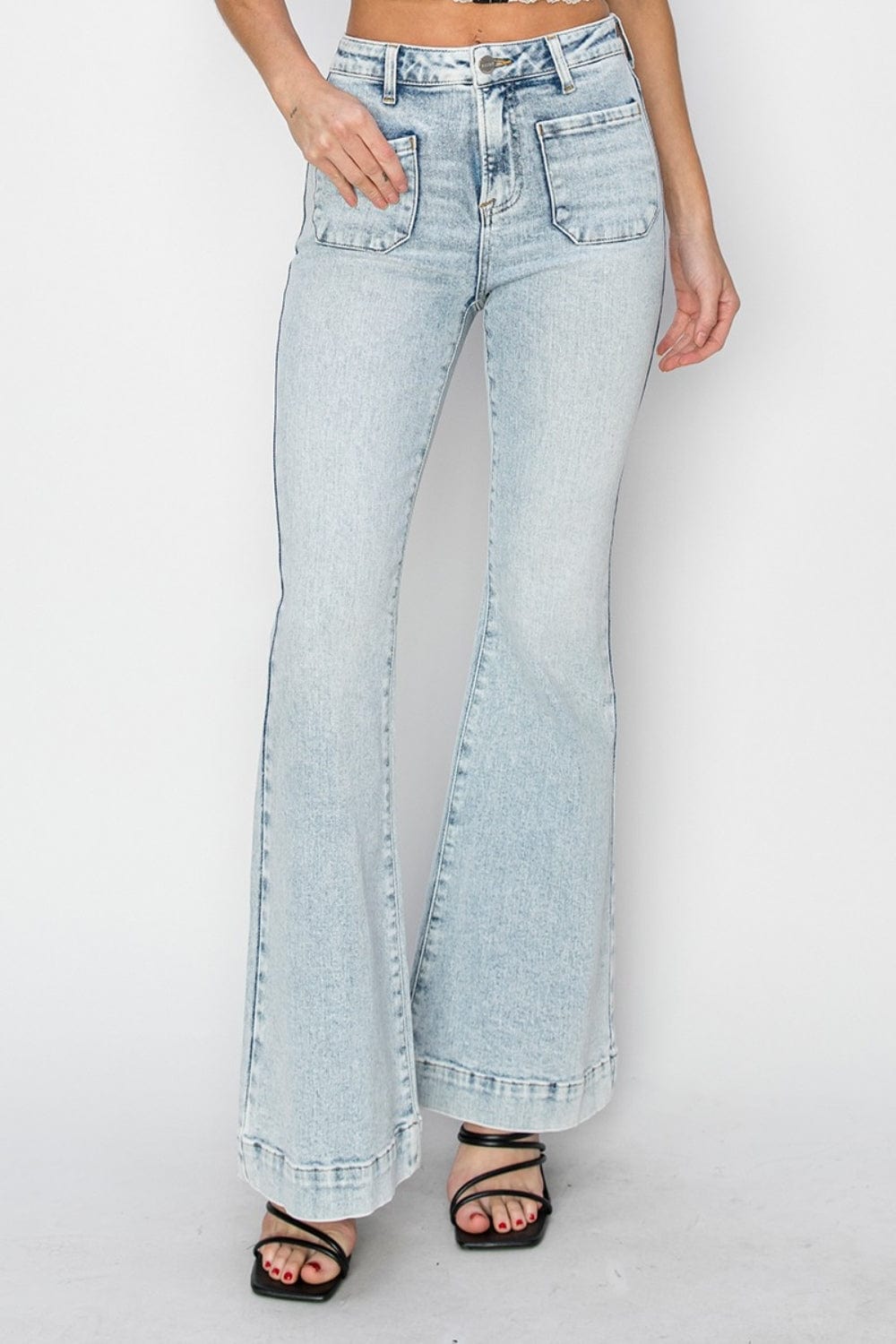 The802Gypsy Bottoms/Jeans Light blue / 0(24) ❤️GYPSYRisen-High Rise Front Patch Pocket Flare Jeans