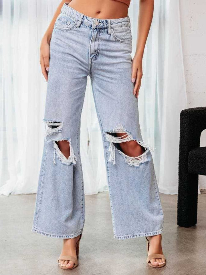 the802gypsy Bottoms/Jeans Light Blue / S GYPSY-Wide Leg Distressed  Jeans