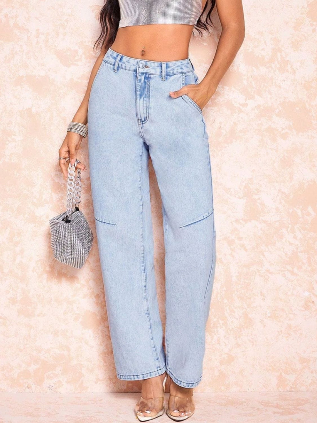 The802Gypsy Bottoms/Jeans Light Blue / XS GYPSY-Straight Wide Leg Jeans with Pockets