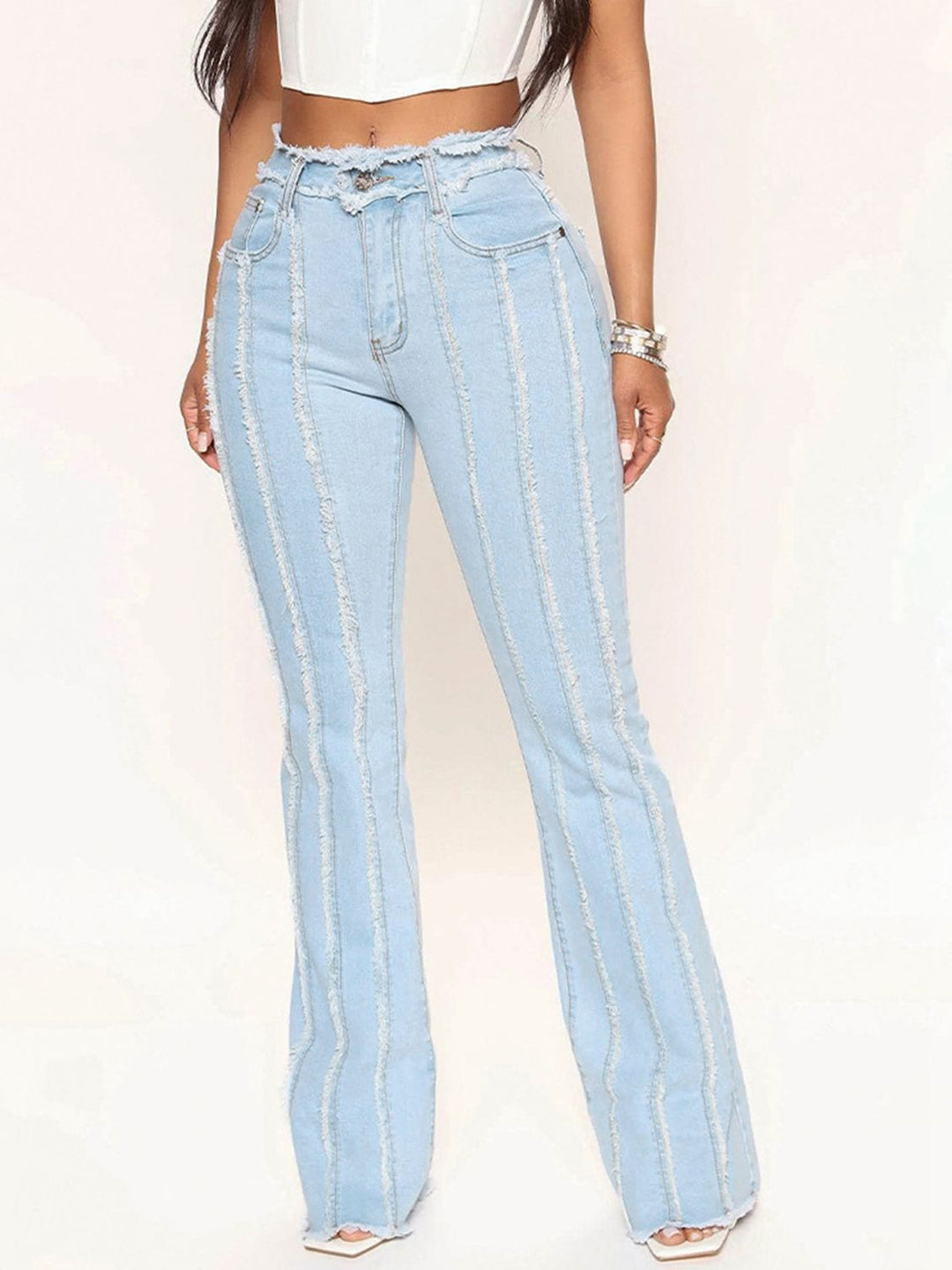 The802Gypsy Bottoms/Jeans Light / S GYPSY-Striped Raw Hem Jeans ⏹️