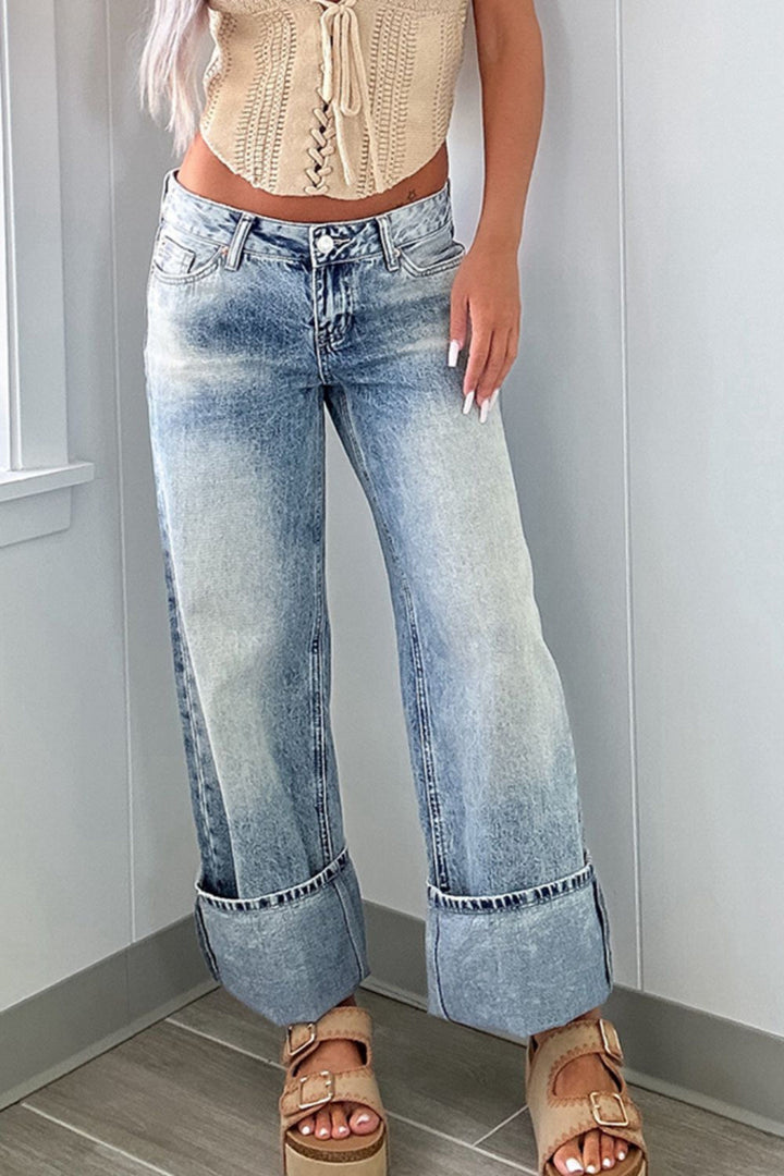 The802Gypsy Bottoms/Jeans Medium Denim / 4 GYPSY-Washed Wide Leg Jeans with Pockets