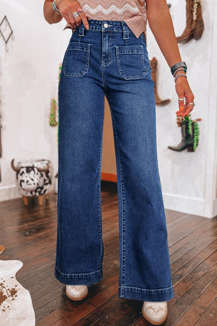 The802Gypsy  Bottoms/Jeans Sail Blue / 4 TRAVELING GYPSY-Wide Leg Pocketed High Waist Jeans