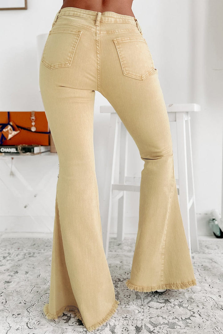 The802Gypsy  Bottoms/Jeans TRAVELING GYPSY-Khaki Raw Edge Mid Waist Flared Jeans ⏹️