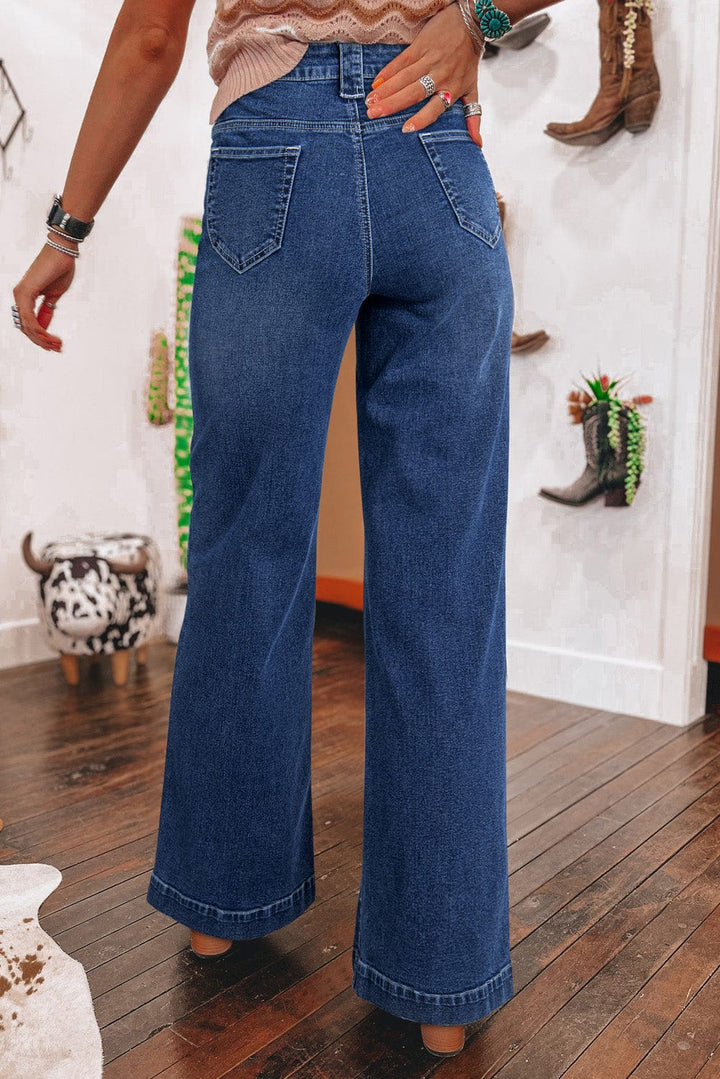 The802Gypsy  Bottoms/Jeans TRAVELING GYPSY-Wide Leg Pocketed High Waist Jeans