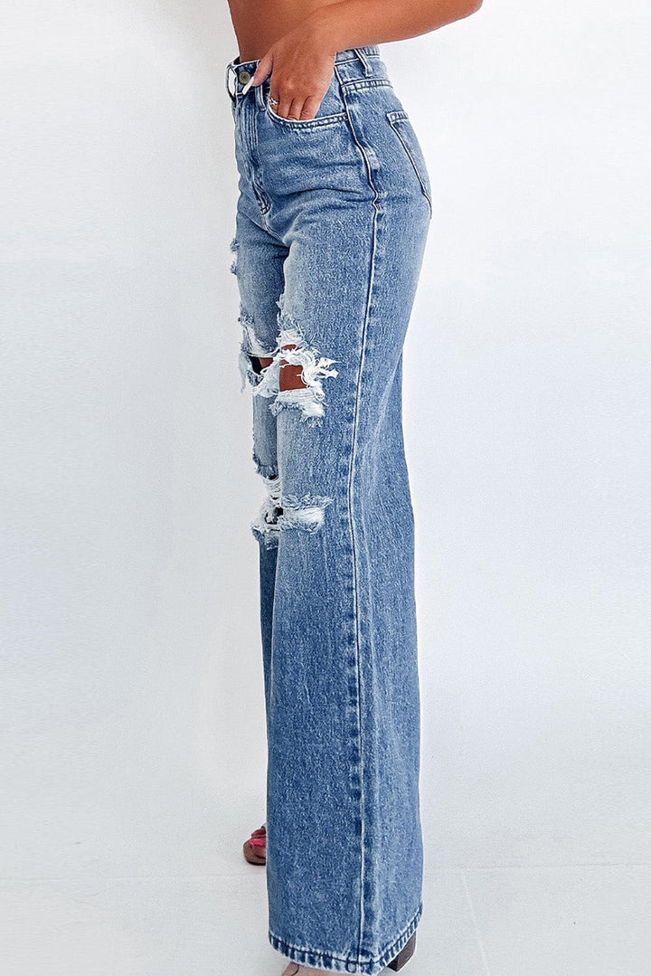 The802Gypsy  Bottoms/Jeans TRVLN GYPSY-Distressed Wide Leg High Waist Jeans