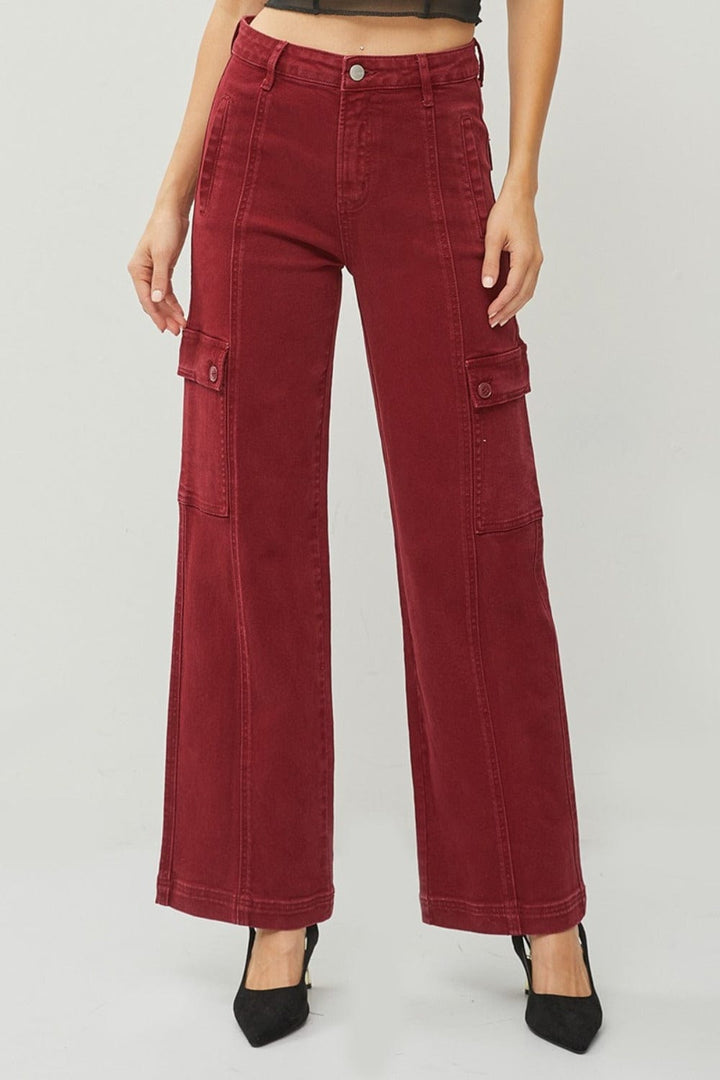 The802Gypsy Bottoms/Jeans Wine Red / 0(24) ❤️GYPSY-RISEN-High Rise Wide Leg Cargo Jeans