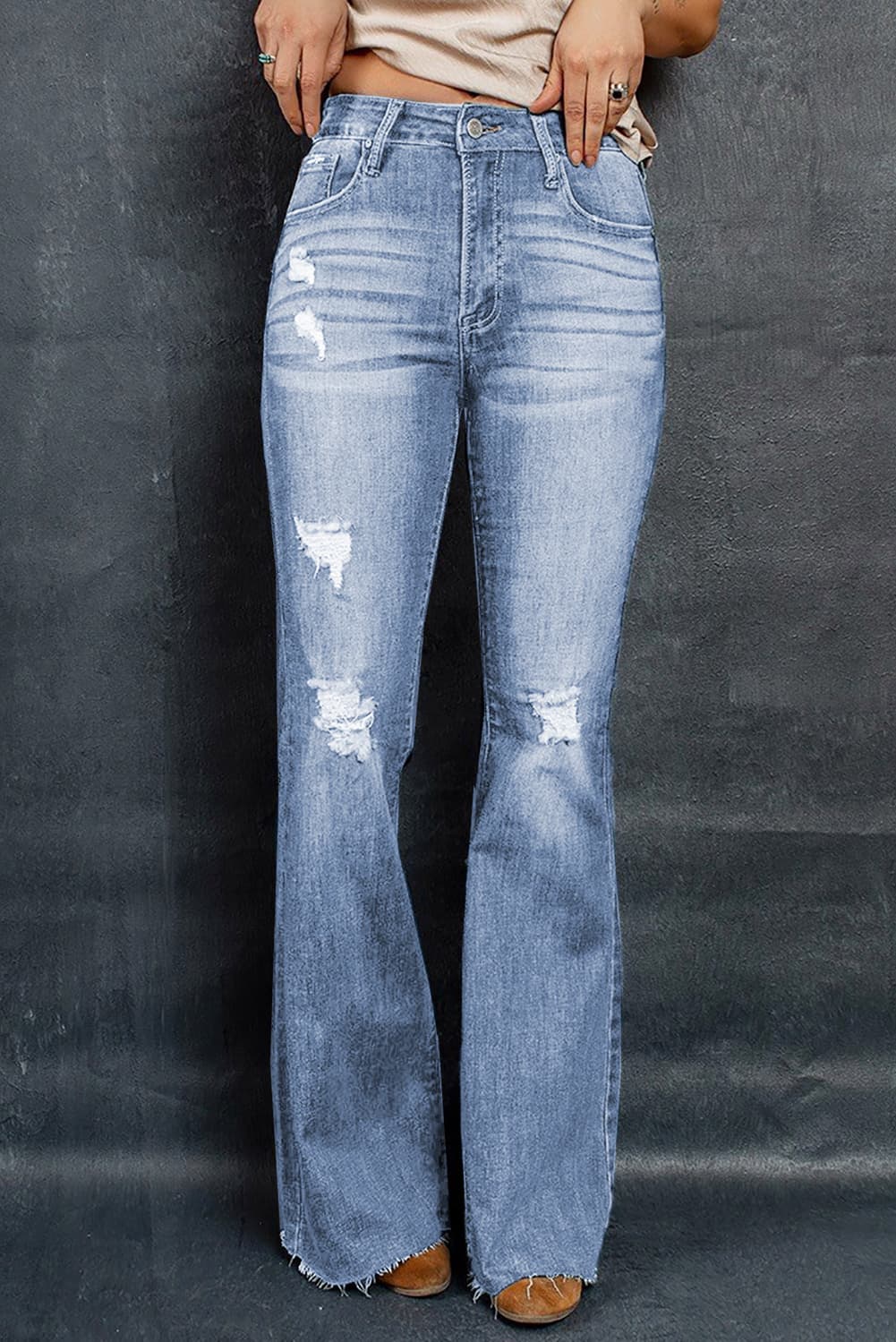 The802Gypsy Bottoms Light / 4 Gypsy Daisy Distressed Flare Jeans