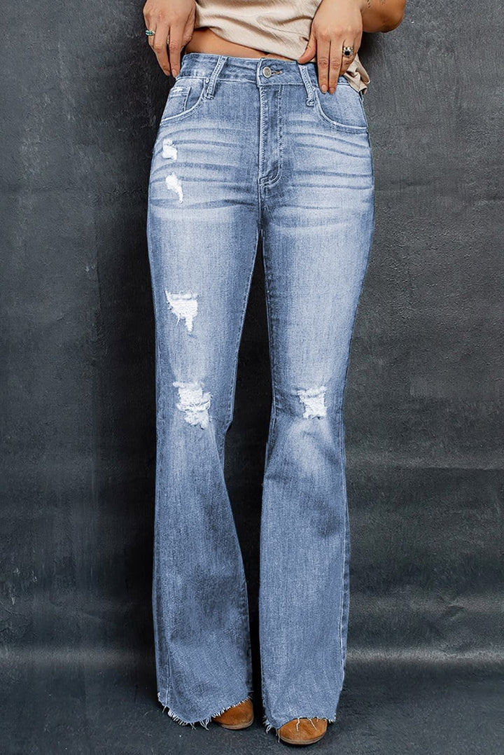 The802Gypsy Bottoms Light / 4 Gypsy Daisy Distressed Flare Jeans