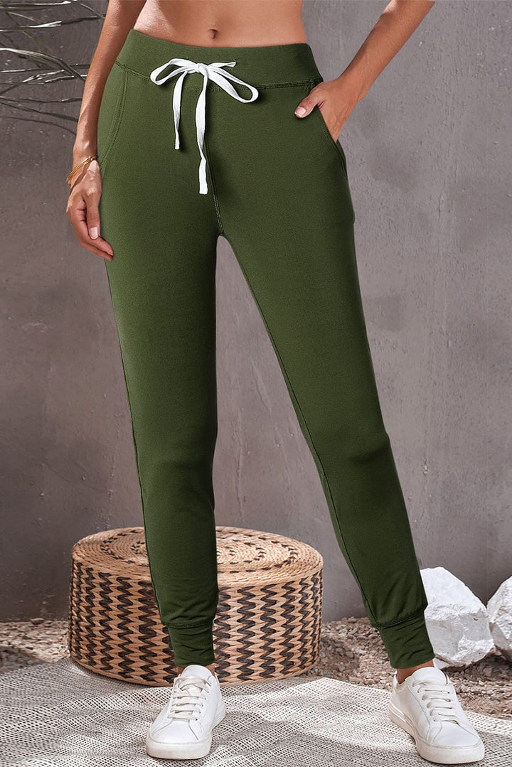 The802Gypsy  Bottoms Moss Green / S / 90%Polyester+10%Elastane Moss Green Drawstring Waist Pocketed Joggers