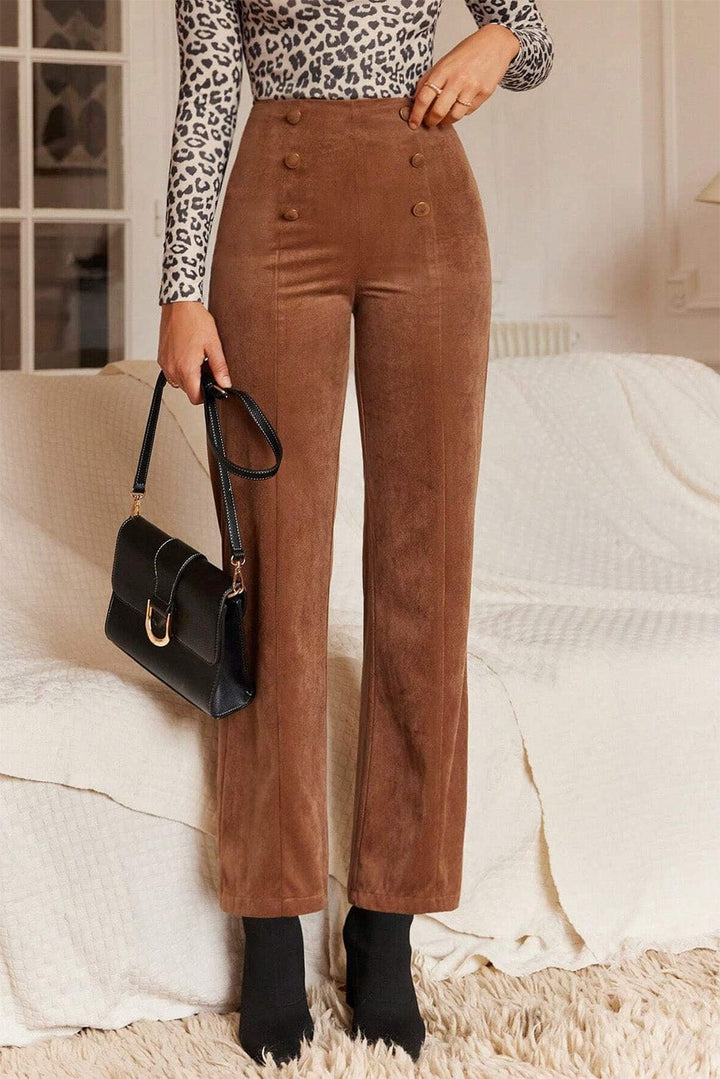 The802Gypsy  Bottoms/Pants & Culotte Chestnut Brown / S TRAVELING GYPSY-Double Breasted Straight Leg Pants