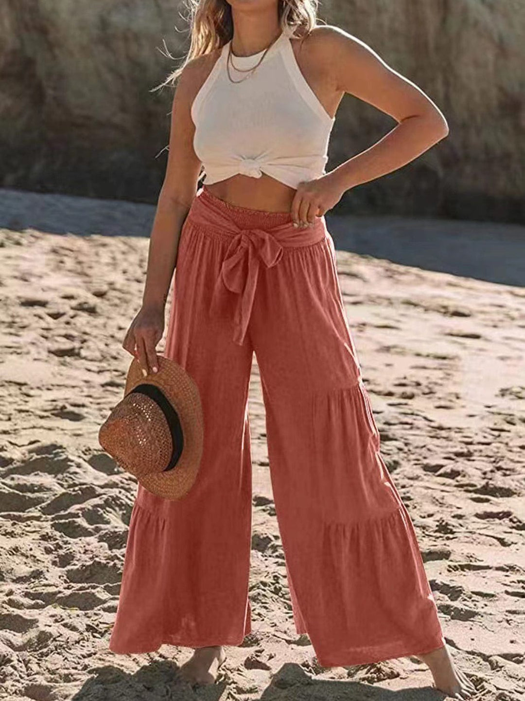 The802Gypsy Bottoms/Pants & Culotte GYPSY-Tied Ruched Wide Leg Pants