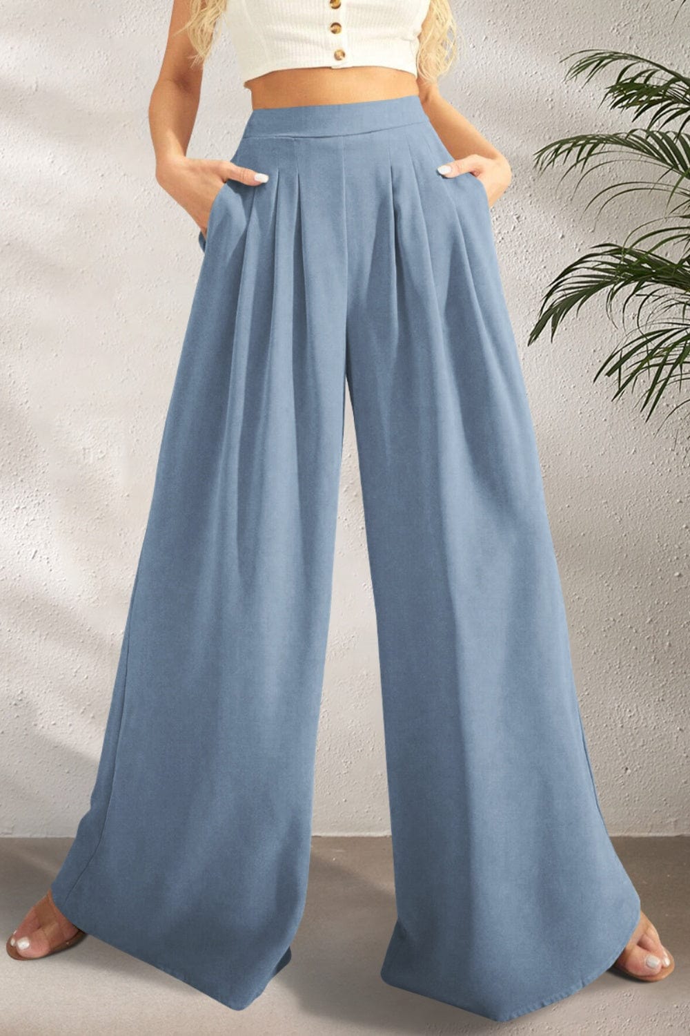 The802Gypsy Bottoms/Pants & Culotte Light Blue / S GYPSY-High Waist Wide Leg Trouser Pants