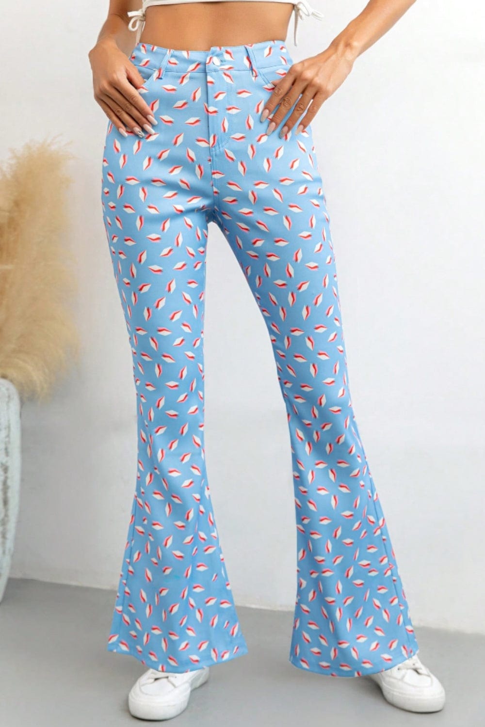 The802Gypsy Bottoms/Pants & Culotte Light Blue / S GYPSY-Printed High Waist Flare Pants with Pockets