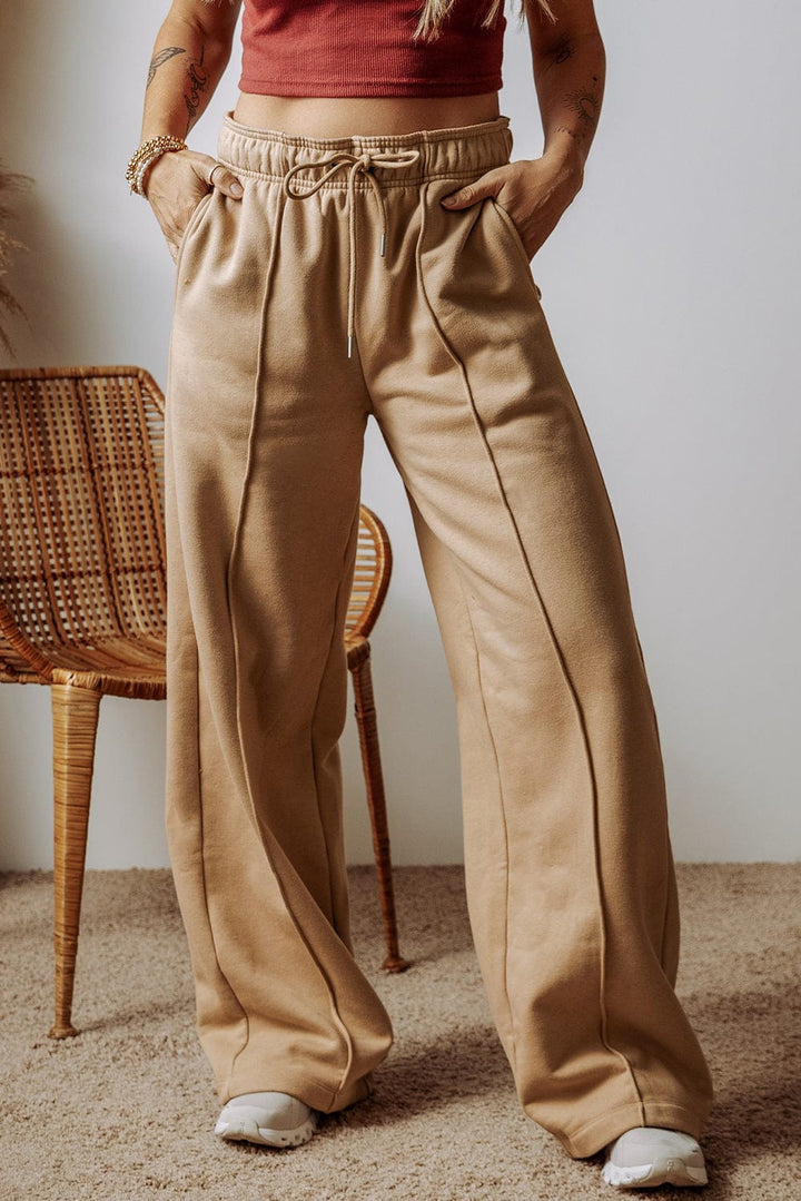 The802Gypsy  Bottoms/Pants & Culotte TRAVELING GYPSY-Exposed Seam Drawstring High Waist Wide Leg Pants