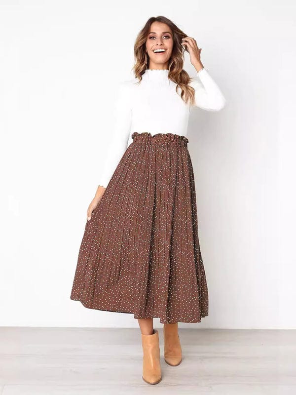 The802Gypsy Bottoms/skirts Coffee / S GYPSY GIRL-pleated MIDI STYLE skirt