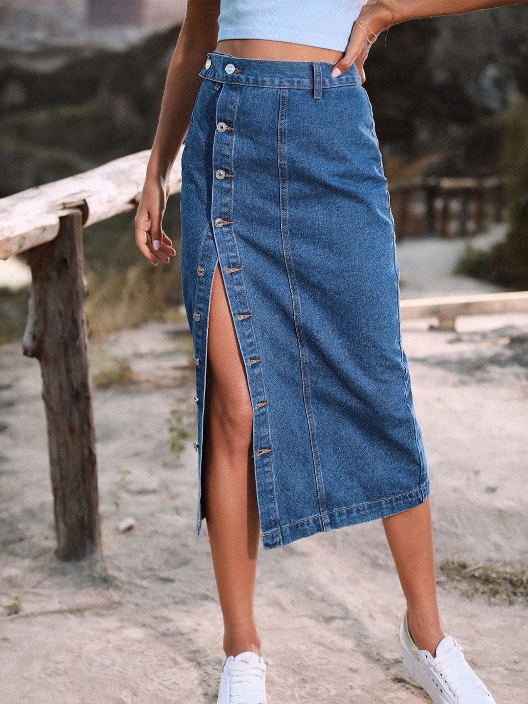 The802Gypsy Bottoms/skirts French Blue / XS GYPSY-Button Down Denim Skirt ⏹️