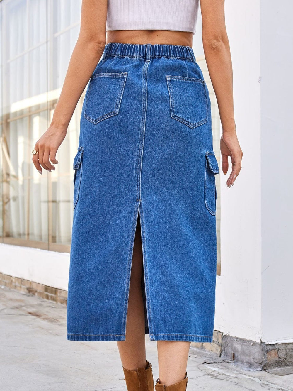 The802Gypsy Bottoms/skirts GYPSY-Slit Midi Denim Skirt with Pockets ⏹️